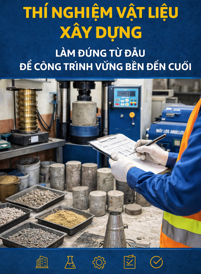 Thí nghiệm vật liệu xây dựng chính là “hàng rào an toàn” giúp Chủ đầu tư, Tư vấn và Nhà thầu kiểm soát chất lượng bằng dữ liệu, không phải bằng cảm giác.